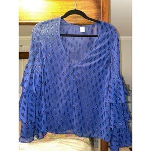 Ale by Alessandra blue ruffle long sleeve blouse. NEW. Size small